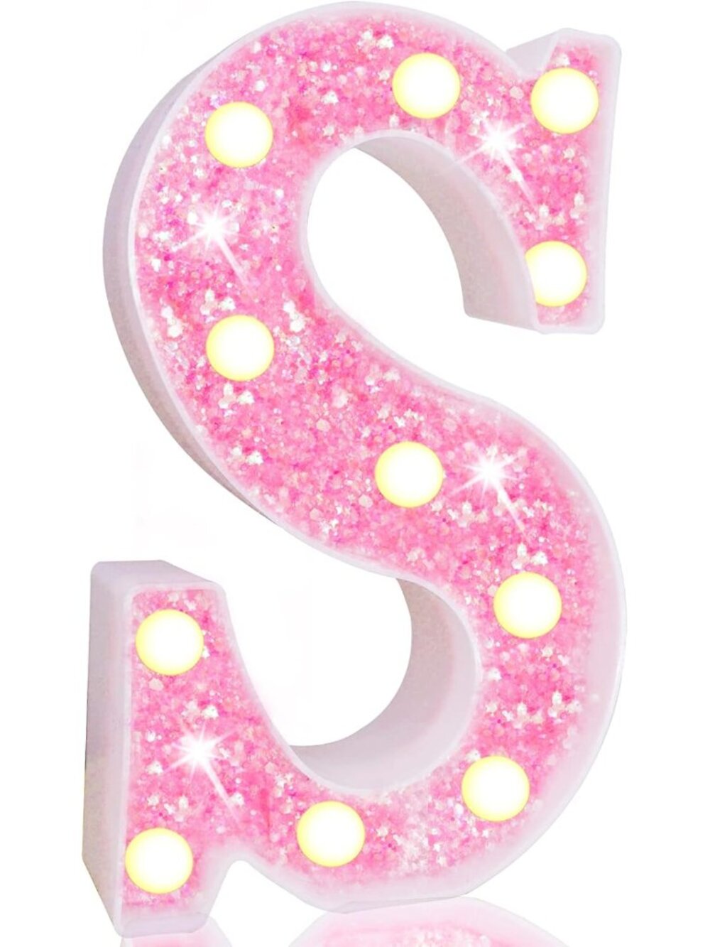 LED Marquee Letter Lights, Pink Glitter Light Up Letters Alphabet Sign Battery P